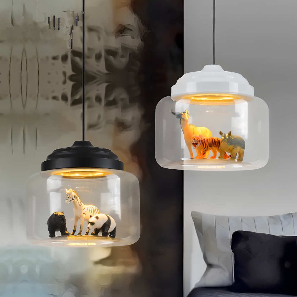 Zoo Glas Pendellampa - Dekorativ Nordisk Tecknad Djur LED Hänglampa