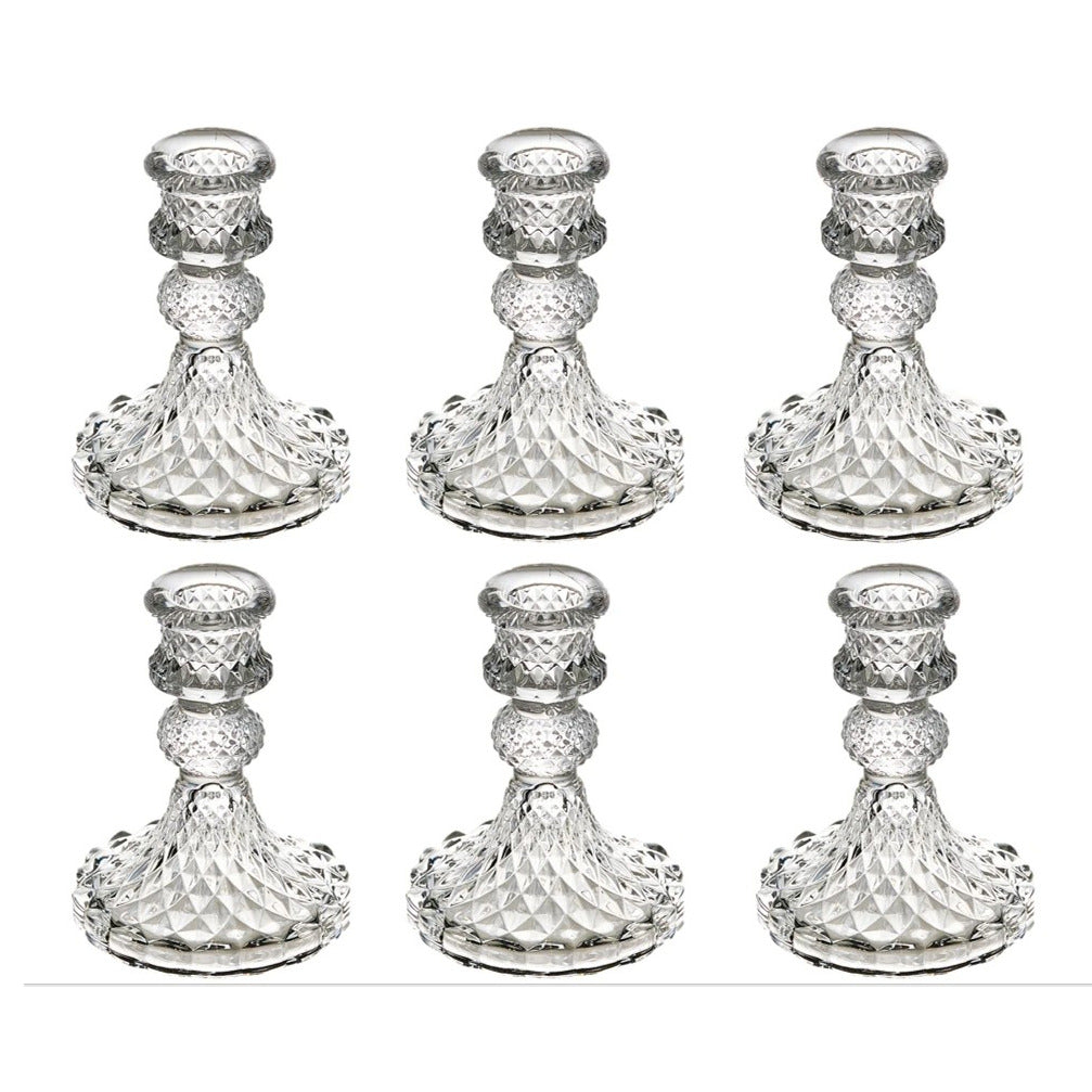 Vintage kristallglas ljusstakar, set om 6