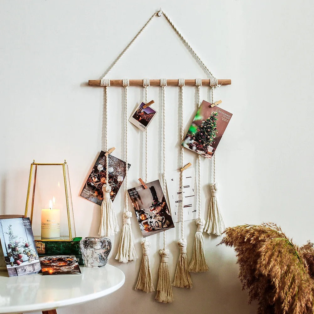Macramé väggprydnadsfotohållare