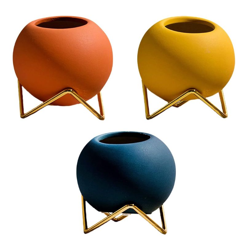 Keramisk blomkruka med metallställning Nordisk stil 10,5 cm
