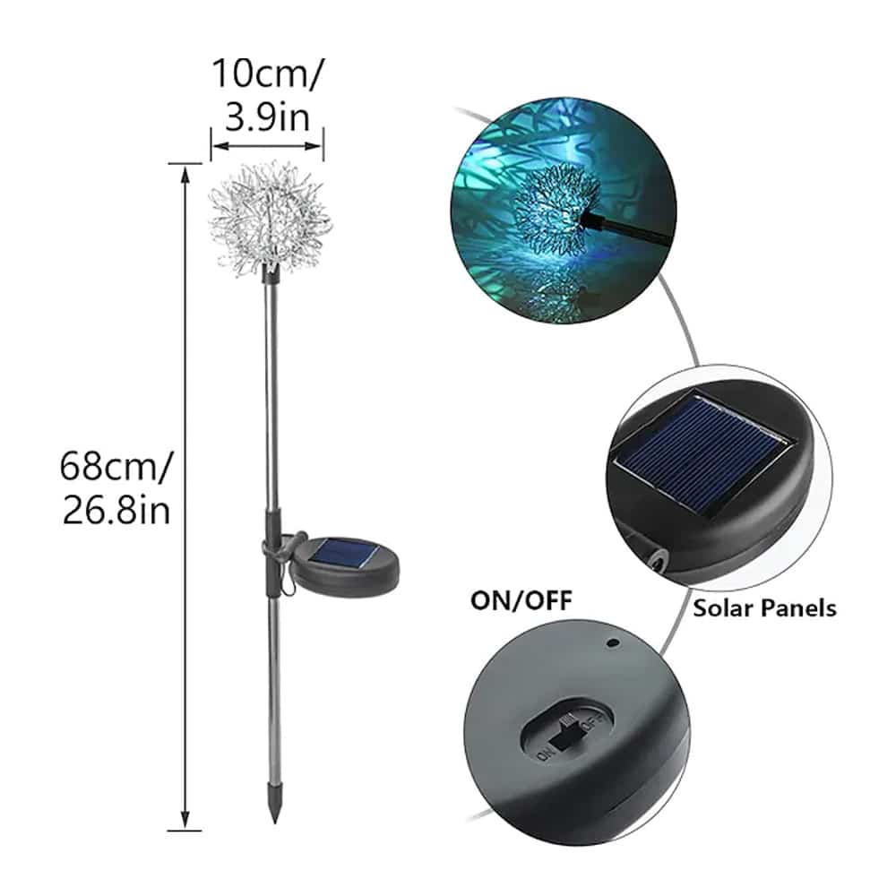 Solcellsdriven LED trädgårdslampa maskros design på pinne