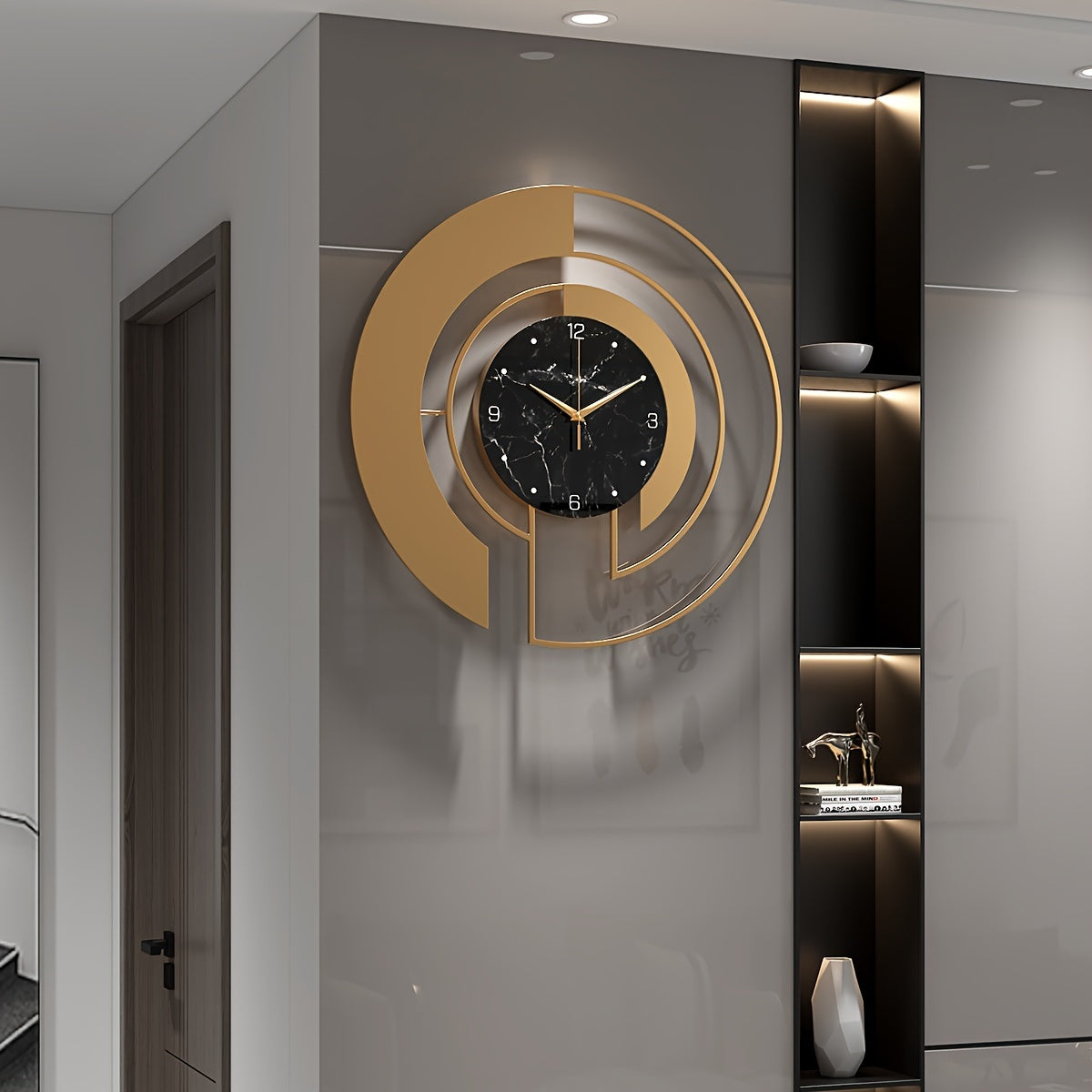 Modern metal väggklocka rund glasdesign tyst rörelse