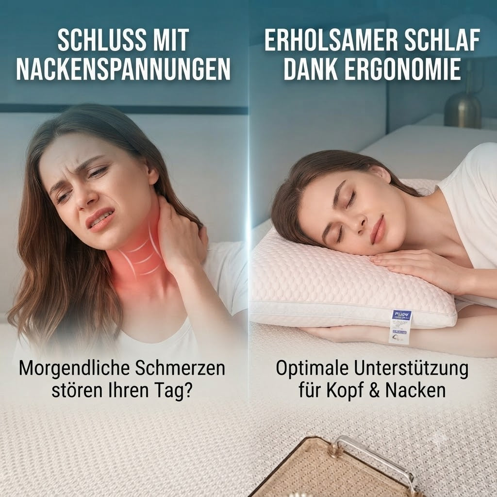 Ergonomisk sovkudde på säng i ljust sovrum