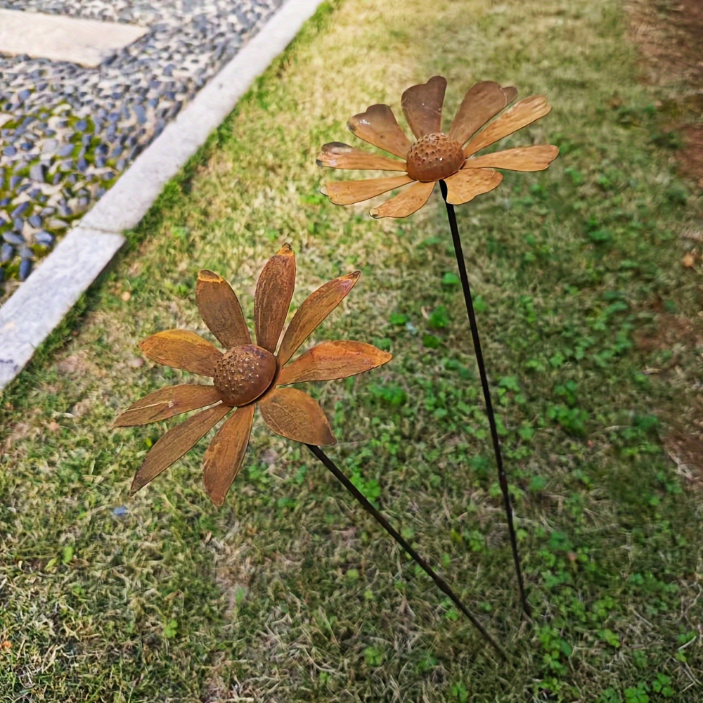Metallträdgårdsstake Kamomillblomma Skulptur 65 cm