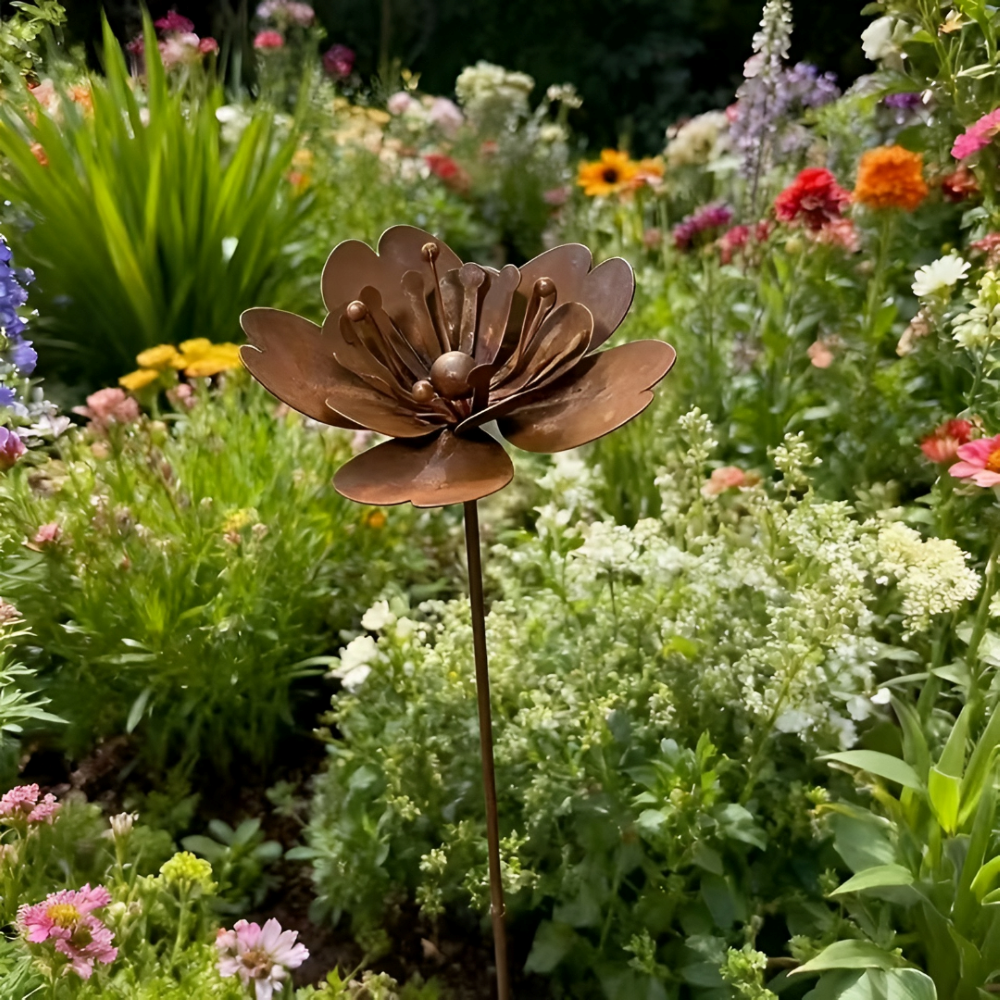 Trädgårdsspett Rostig Metallblomma med Ljusdekoration