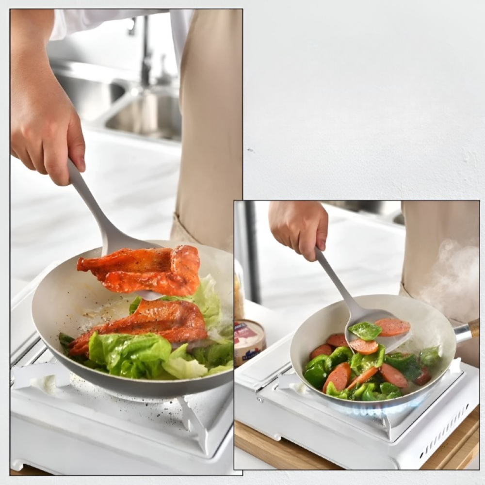 15-delars Silikon Köksredskapsset Khaki - Värmebeständiga Köksslevar & Stekspadar - Livsmedelsäkra & Diskmaskinssäkra