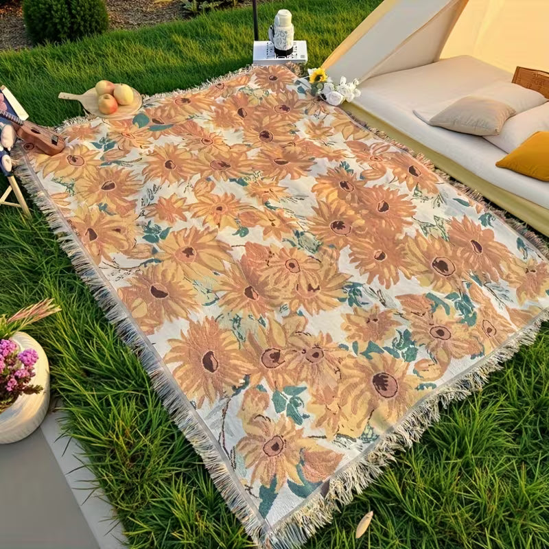 Picknickfilt vattentät med blommönster 180x230 cm