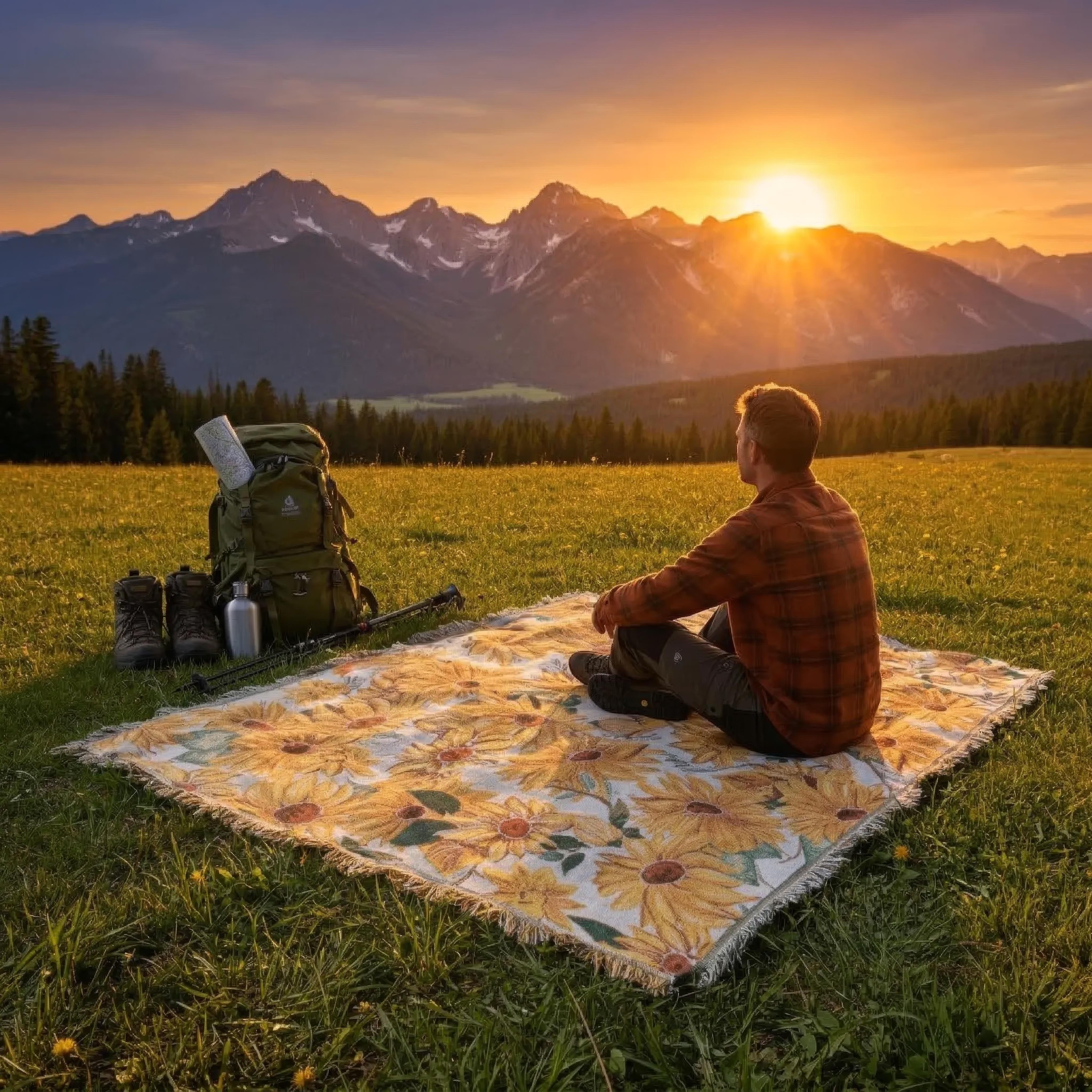 Picknickfilt vattentät med blommönster 180x230 cm
