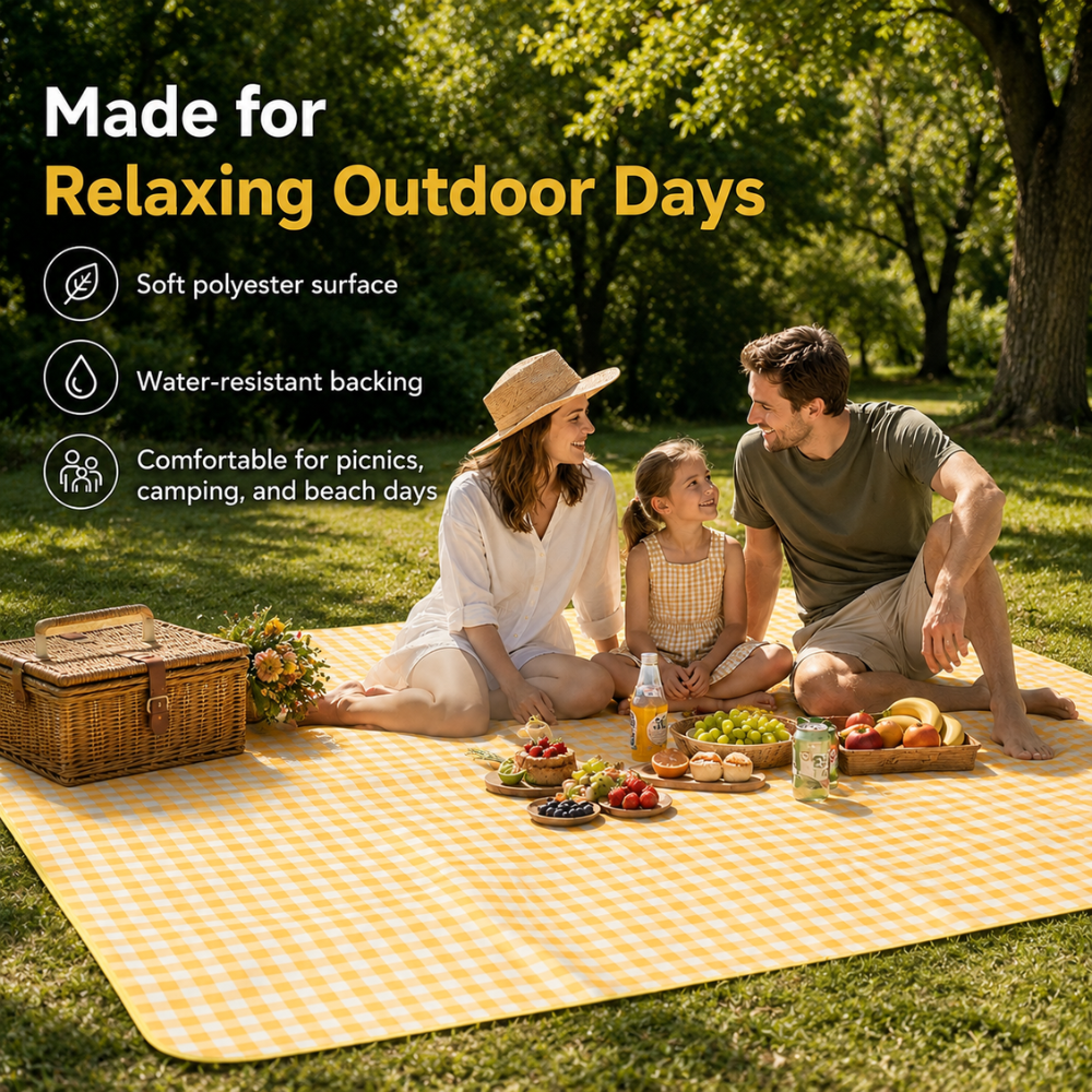 Picknickfilt för camping och park i gulvit design