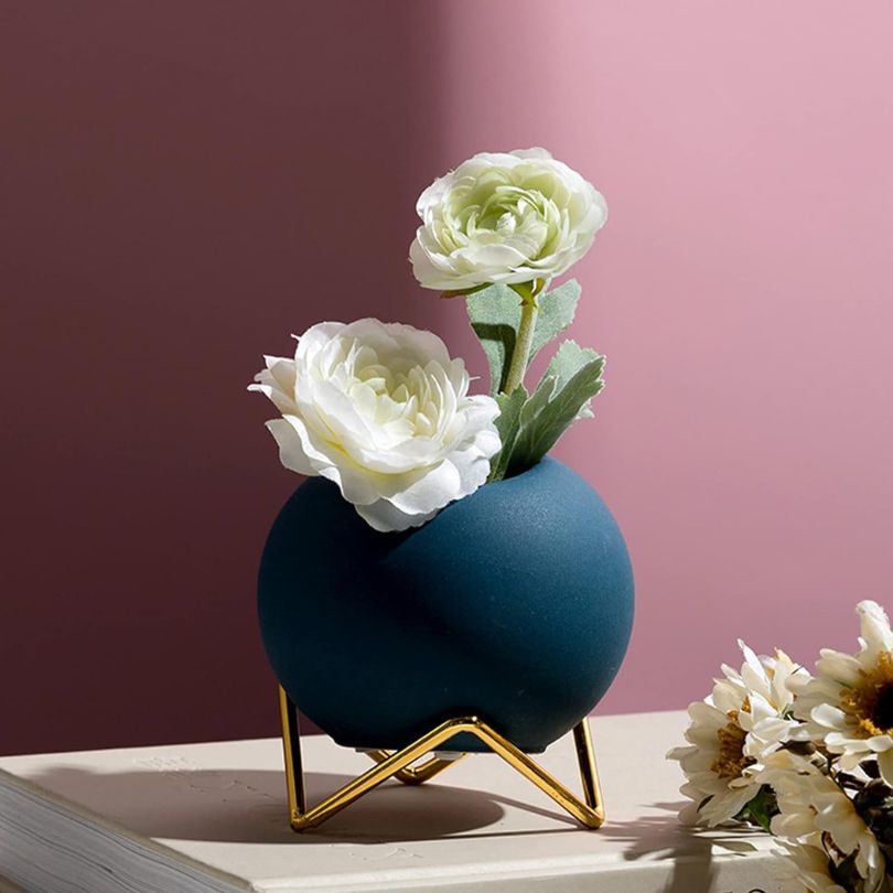 Keramisk blomkruka med metallställning Nordisk stil 10,5 cm