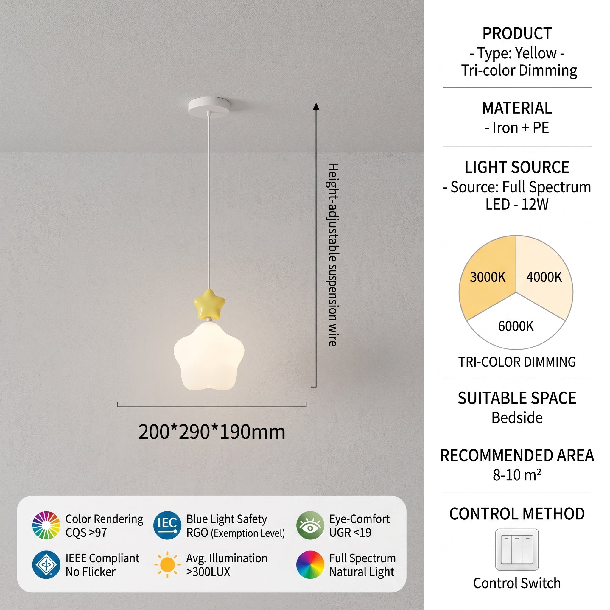 Stilren LED-pendellampa med moln och stjärna i barnvänlig design