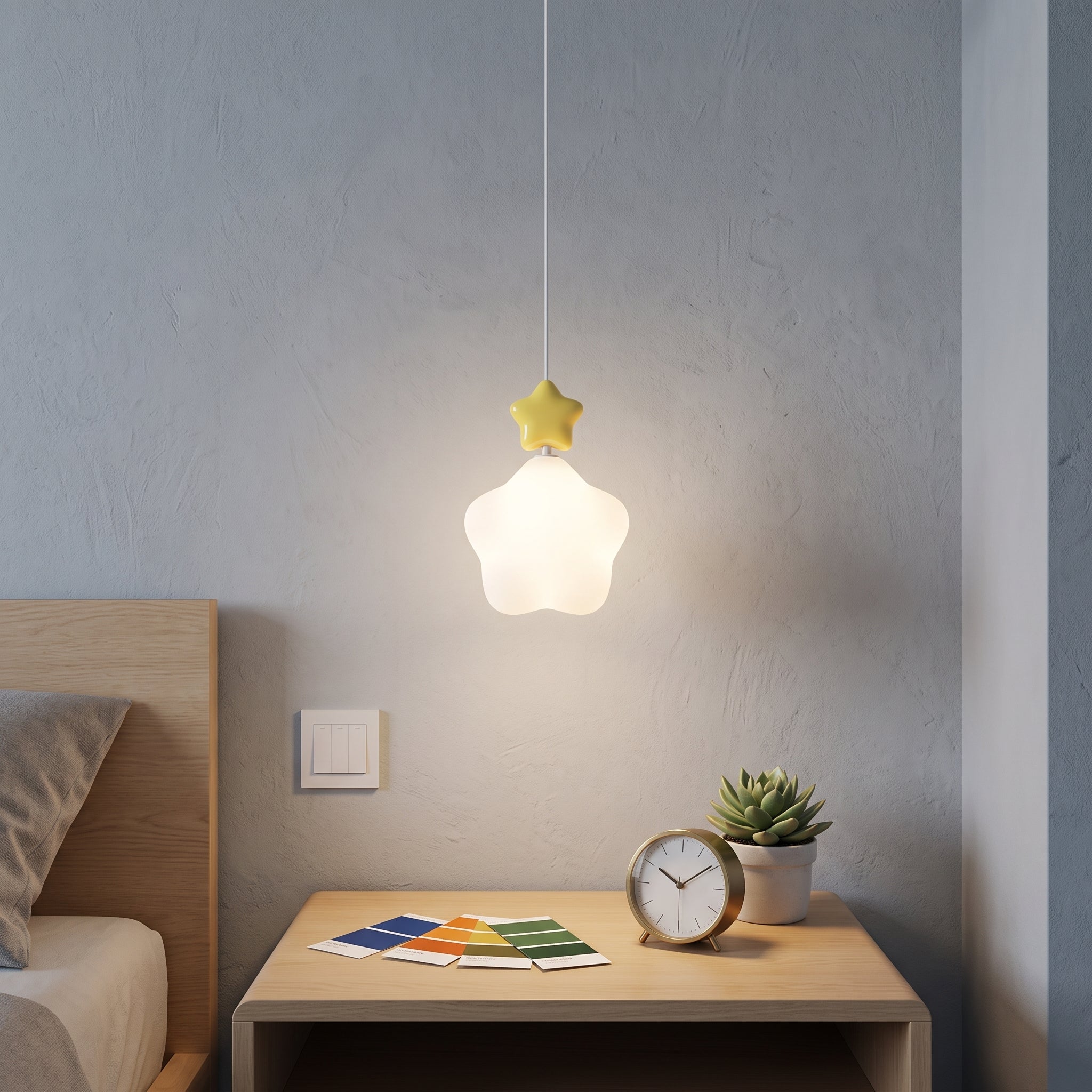 Hängande LED-taklampa med moln och stjärna för barnrum