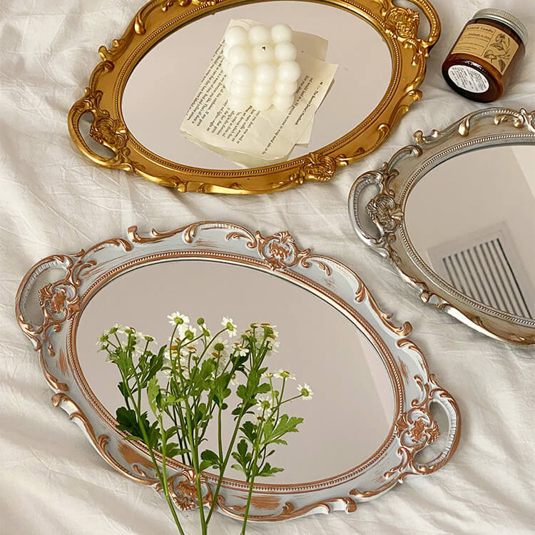 Spegelblank oval bricka vintage design