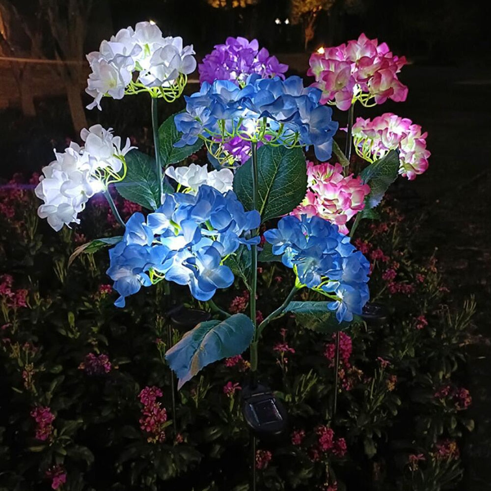 Solcellslampor för trädgården med hortensia-design