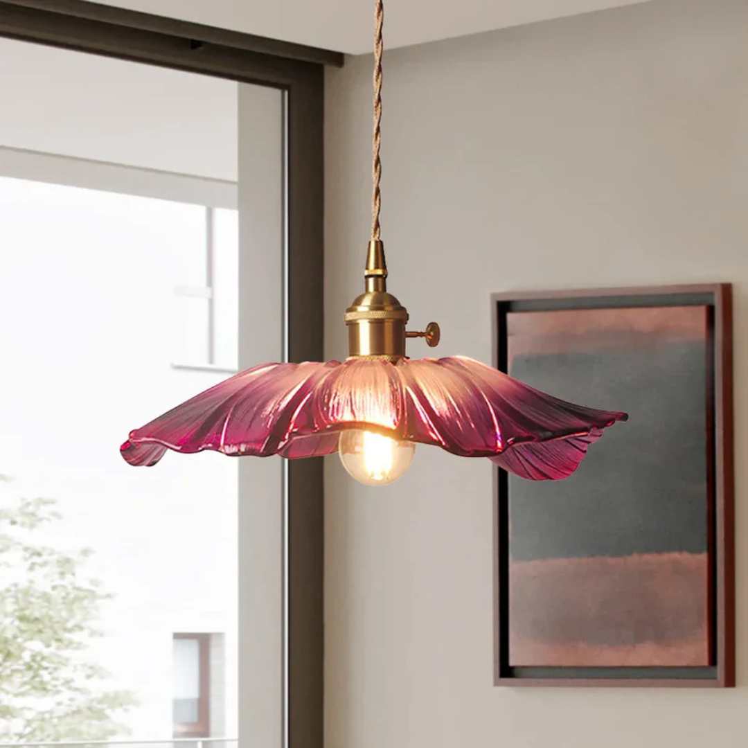 Hänglampa I Glas Med Vintage Lotusdesign