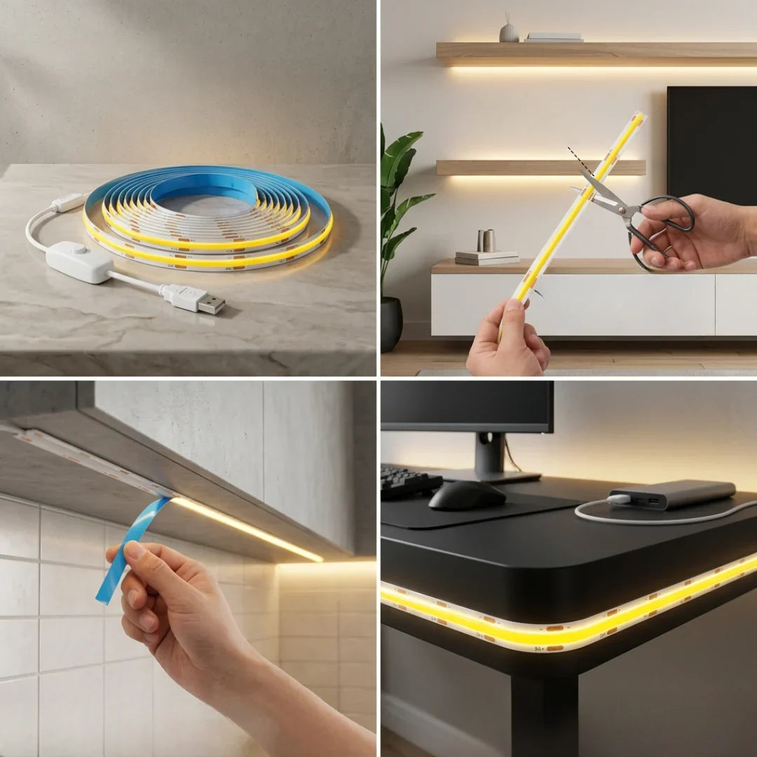 LED-ljuslist med COB-teknik och USB-anslutning
