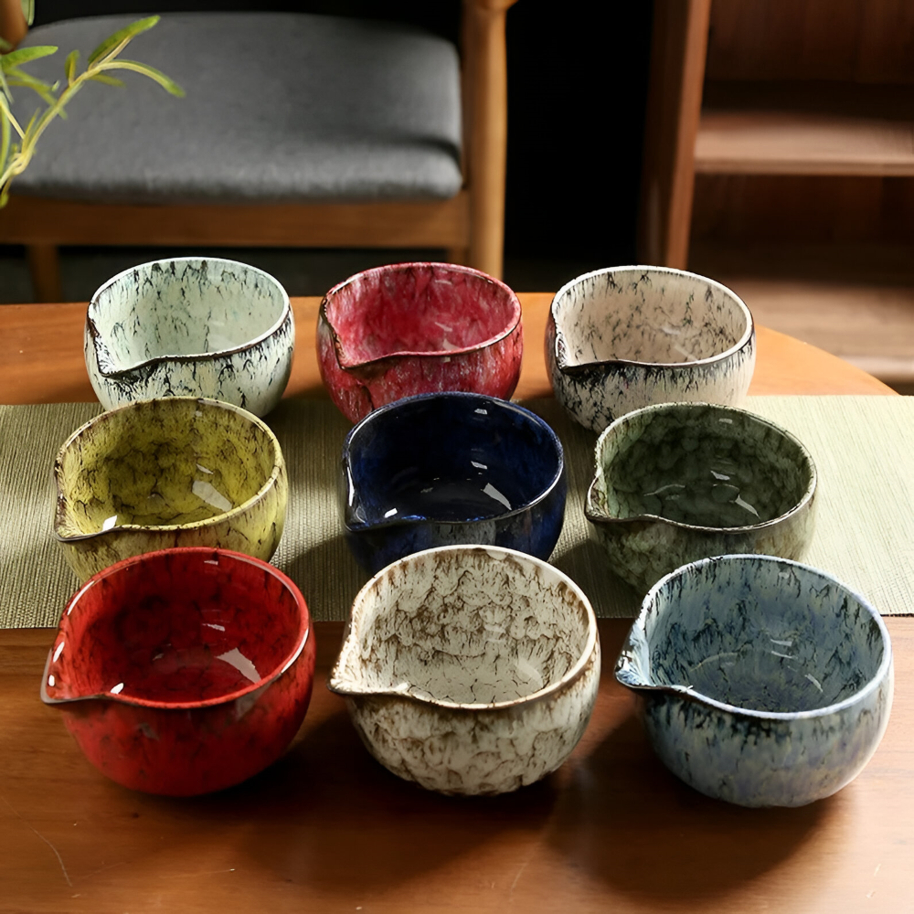 Traditionellt Japanskt Matcha Set - 6-Delar Set - Handgjord Keramikskål med Bambusverktyg