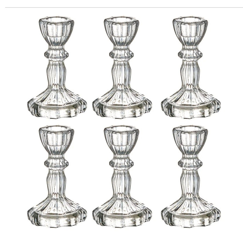 Vintage kristallglas ljusstakar, set om 6