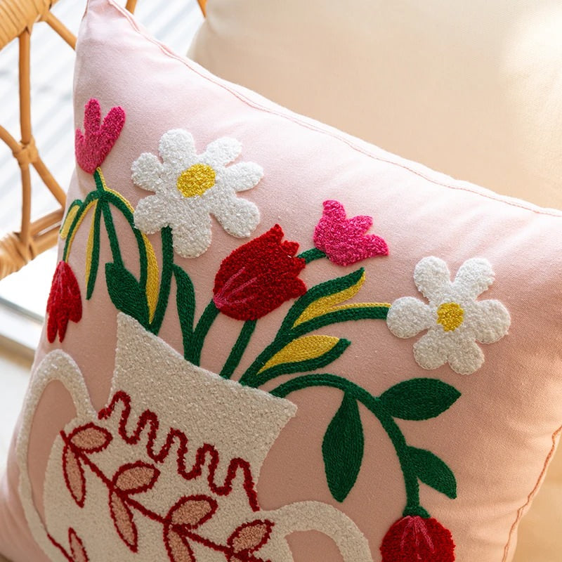 Kuddeöverdrag Broderade Blommor