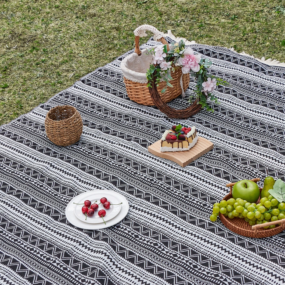 Picknickfilt Vävd Med Randmönster För Utomhusbruk