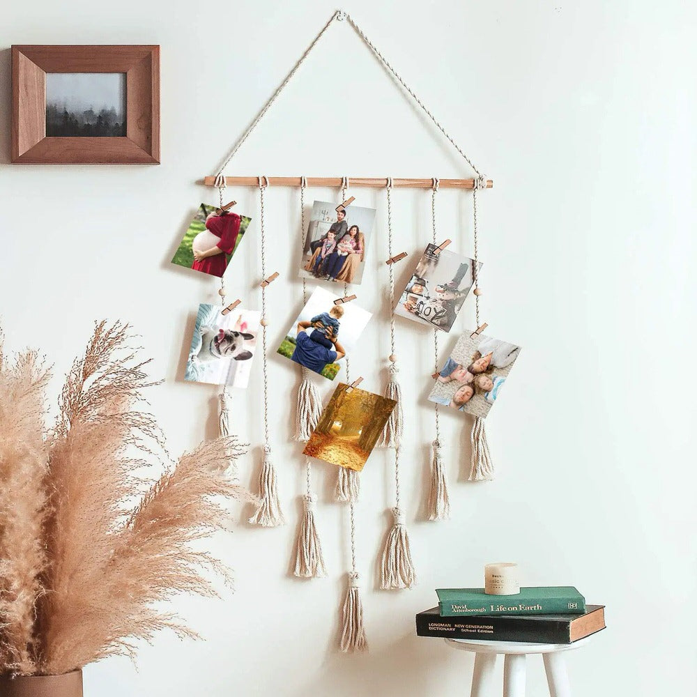 Macramé väggprydnadsfotohållare