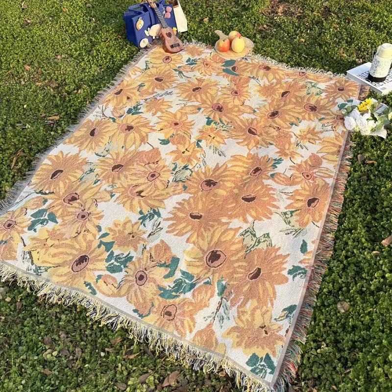 Picknickfilt vattentät med blommönster 180x230 cm