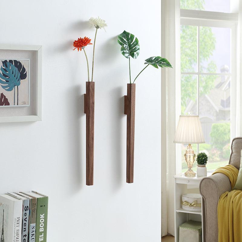 Trävase för vägg med glastub dekorativ blomvas 41 cm