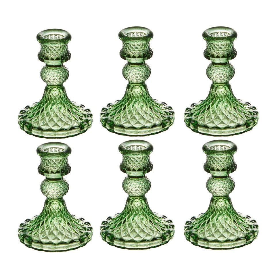 Vintage kristallglas ljusstakar, set om 6