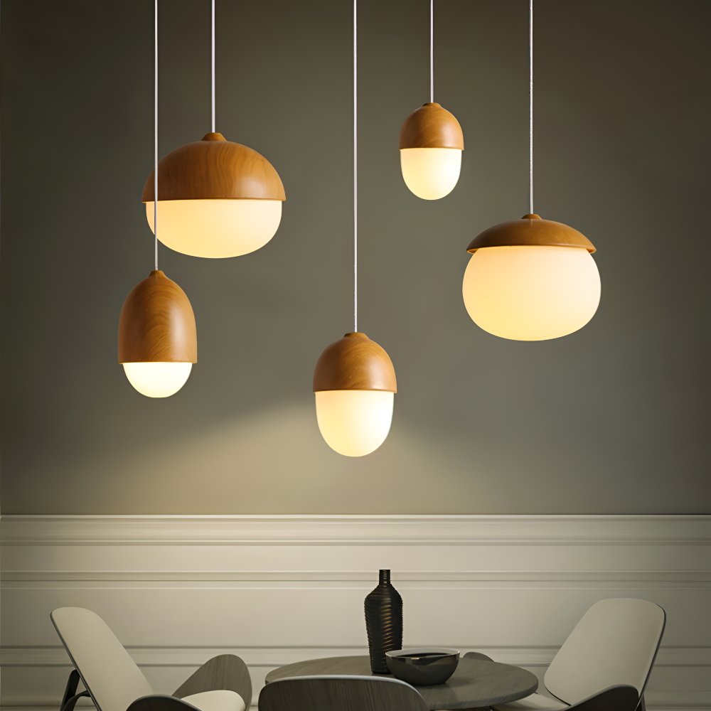 AcornNut Pendellampa - E27 Vintage Hängande Lampa med Mattat Glaskupa