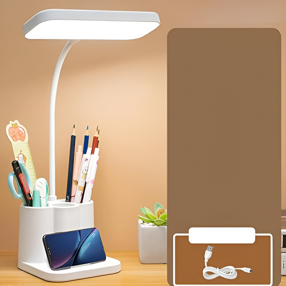 Justerbar USB LED Skrivbordslampa - Ögonvänlig nattlampa för läsning, studier och för sovrummet