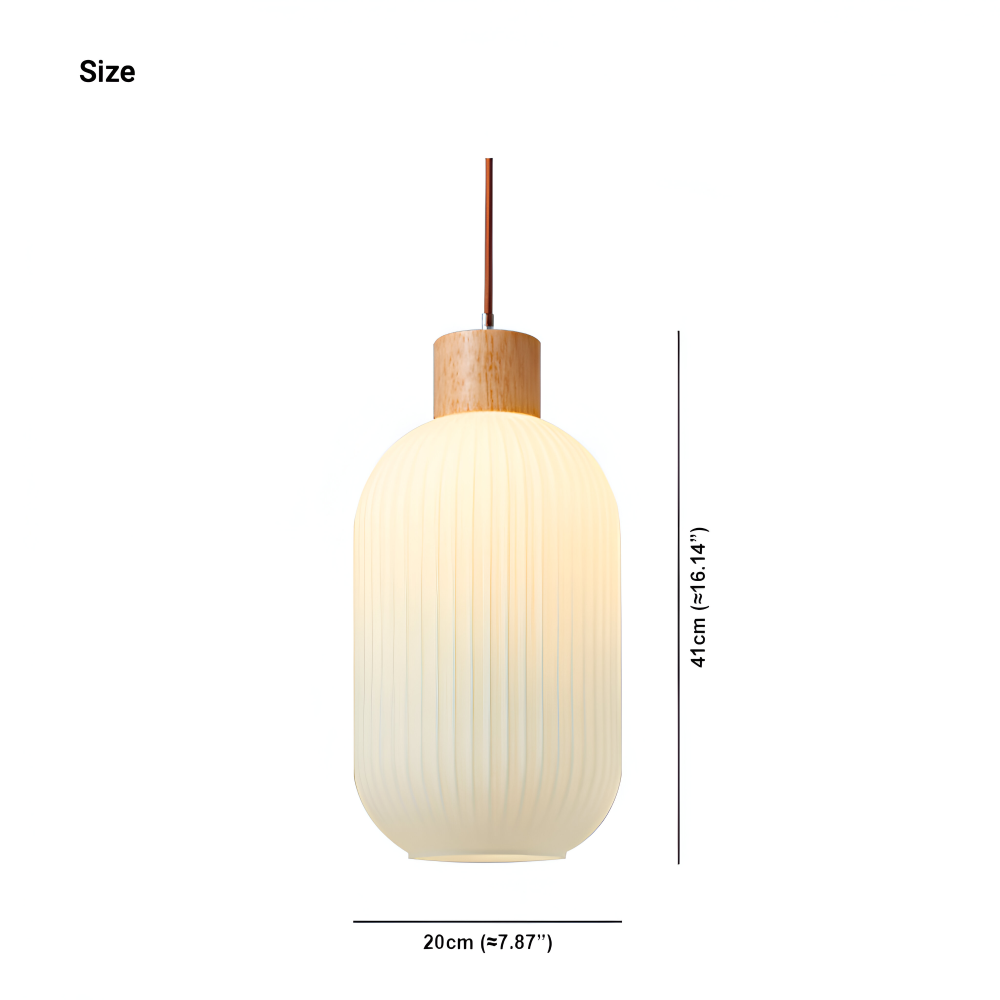 AkariLuxe Pendellampa - Elegant Japansk Mjölkvit Ribbad Glas Hänglampa