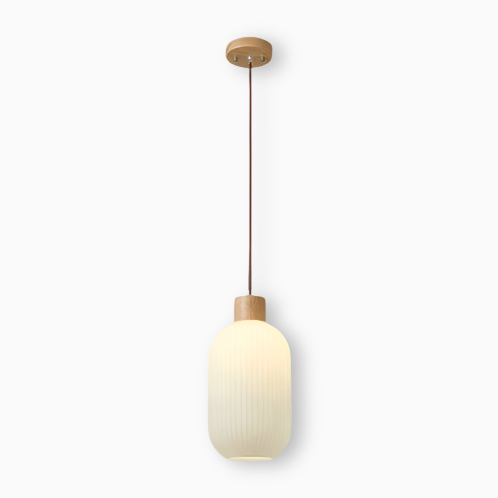 AkariLuxe Pendellampa - Elegant Japansk Mjölkvit Ribbad Glas Hänglampa