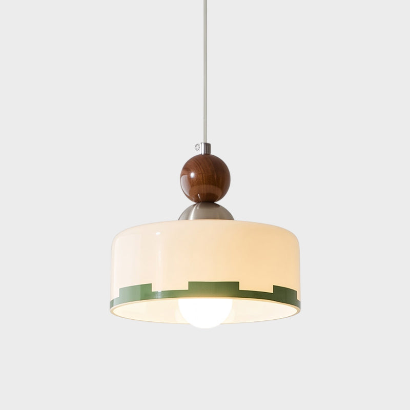 Pendellampa I Glas Och Trä Med Beige Skärm