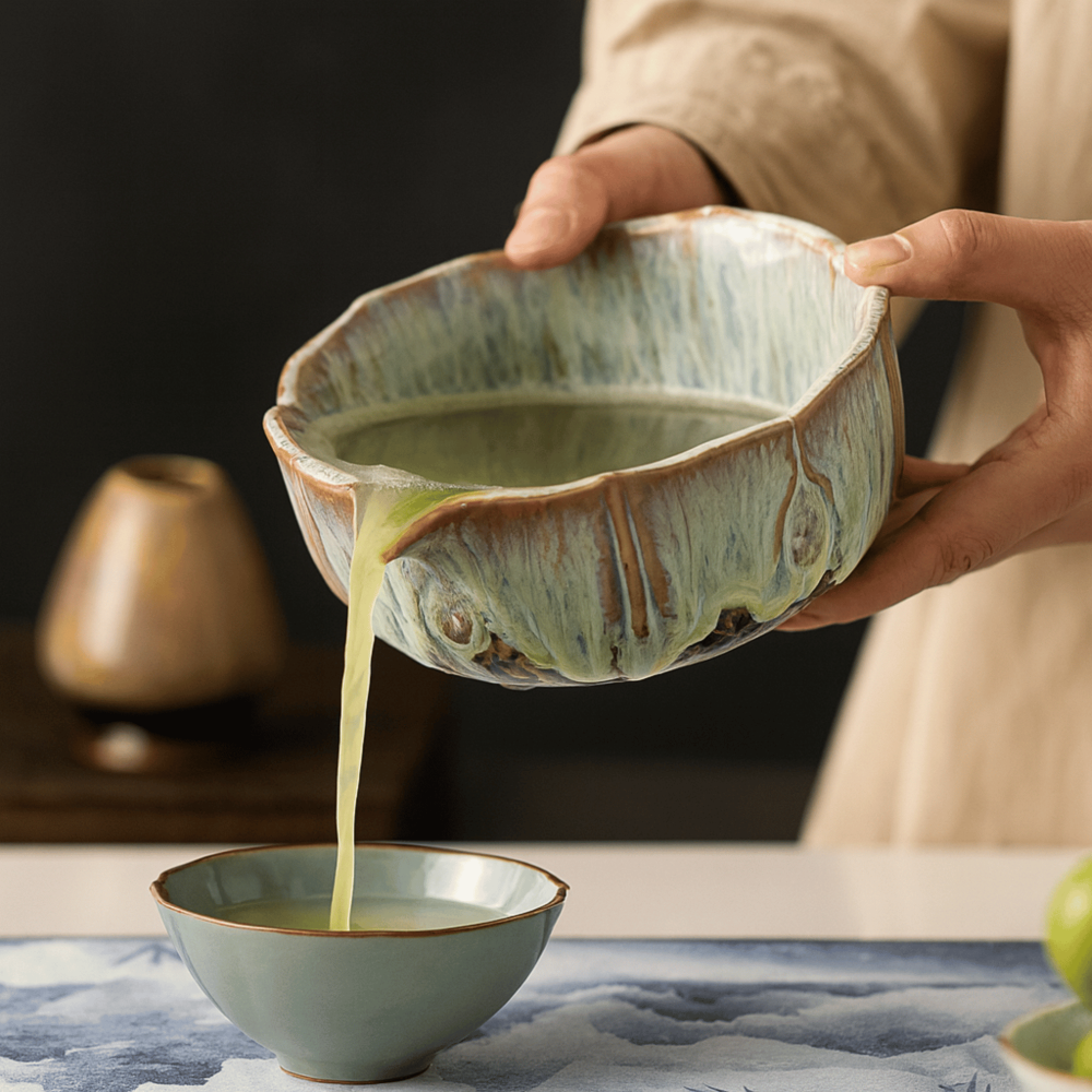 Artisan Matcha Set 8-delar – Handgjord Keramikskål (550ml), Bambusvisp & Sikt – Japanskt Teceremonigåvoset
