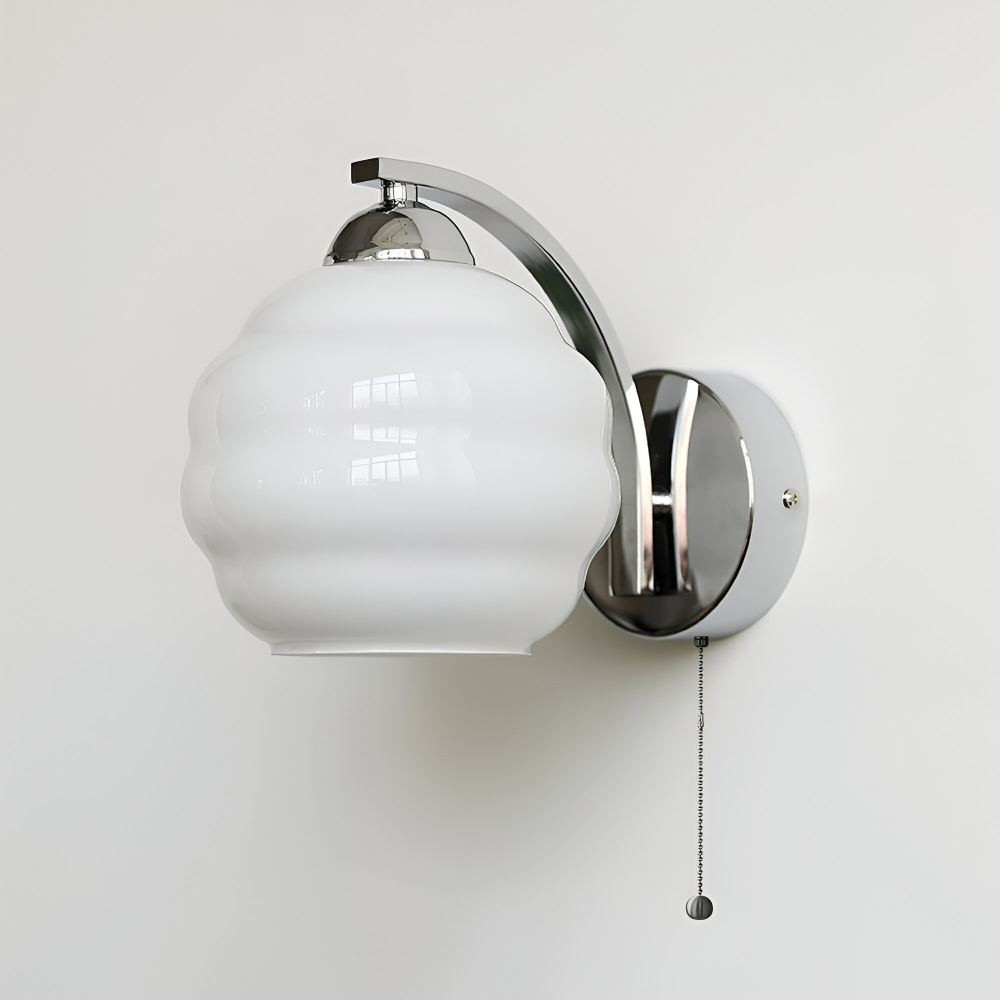 Vägglampa Art Deco-stil – Guld och krom – Vit glasglob – E27-fattning – Ø 15 cm