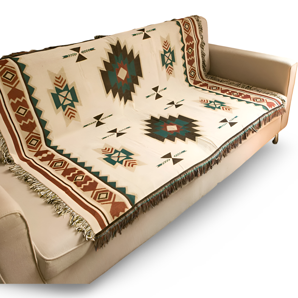 BohoFab Pläd - Lyxig Boho Filt - Geometrisk Etnisk Fransen Tapestry Pläd