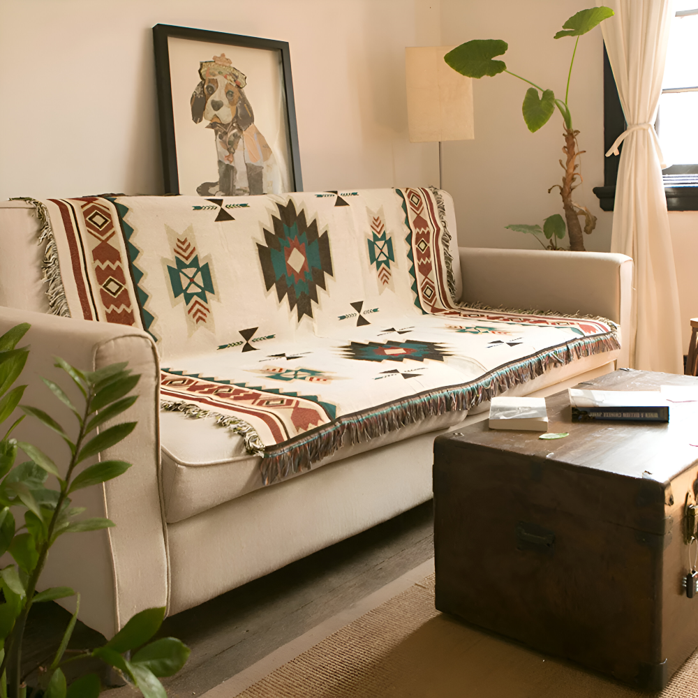 BohoFab Pläd - Lyxig Boho Filt - Geometrisk Etnisk Fransen Tapestry Pläd