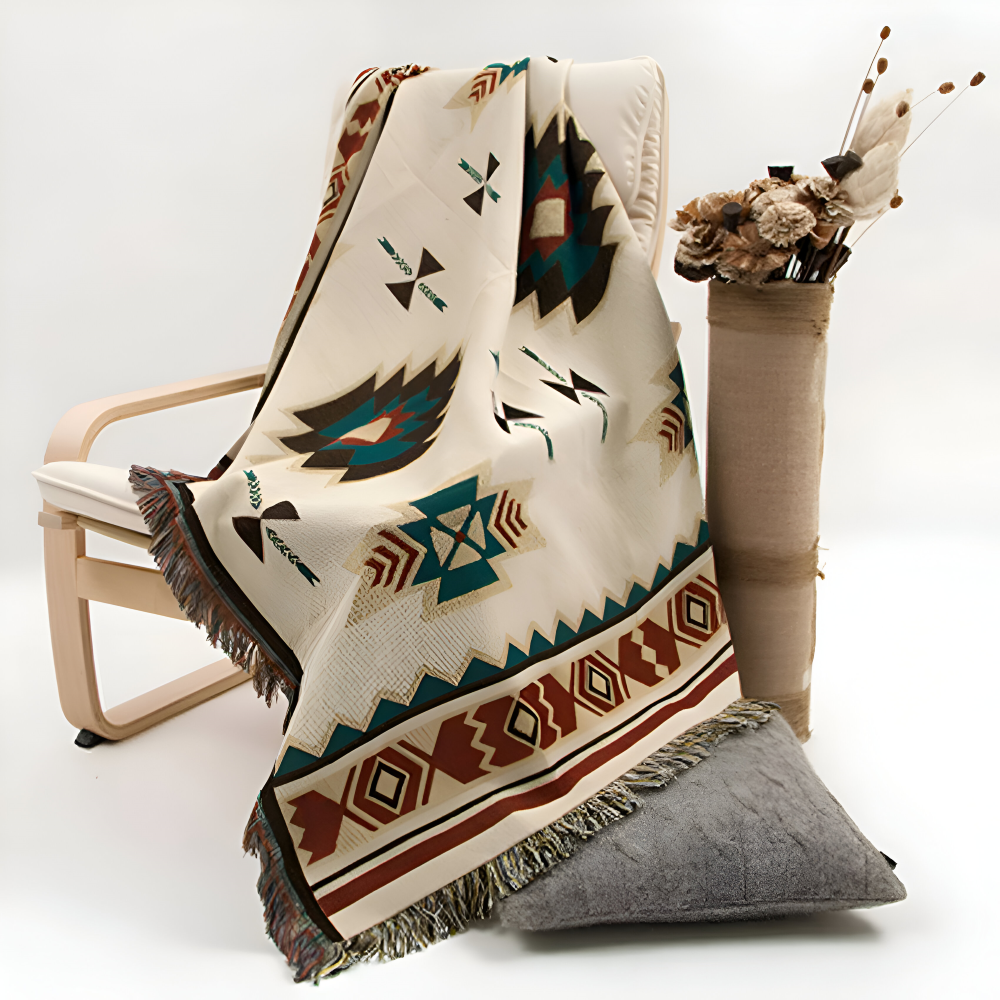 BohoFab Pläd - Lyxig Boho Filt - Geometrisk Etnisk Fransen Tapestry Pläd
