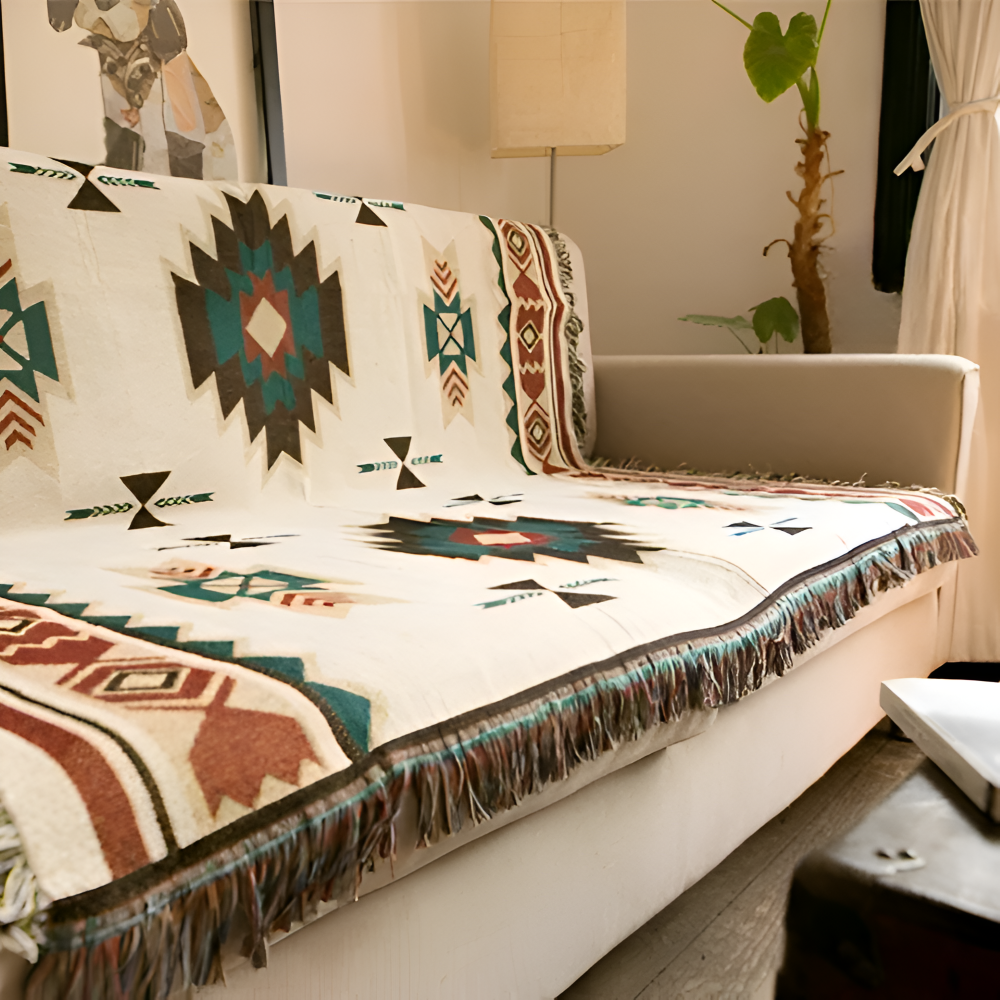 BohoFab Pläd - Lyxig Boho Filt - Geometrisk Etnisk Fransen Tapestry Pläd