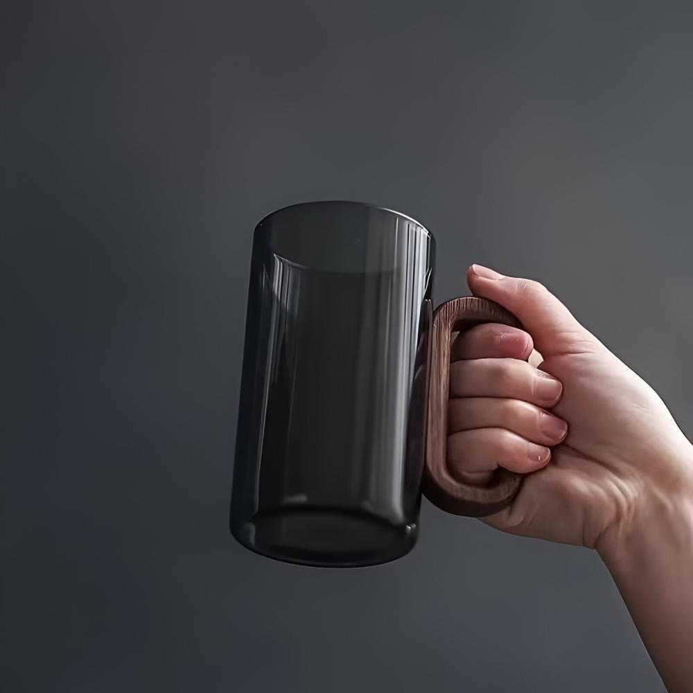 Set med 6 delar Borosilikatglas Muggar med Trähandtag (350ml) – Värmebeständiga