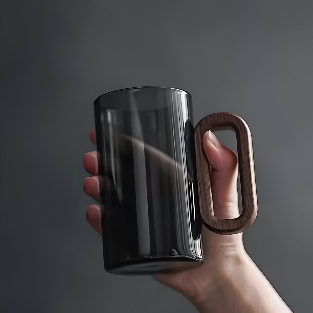 Set med 6 delar Borosilikatglas Muggar med Trähandtag (350ml) – Värmebeständiga