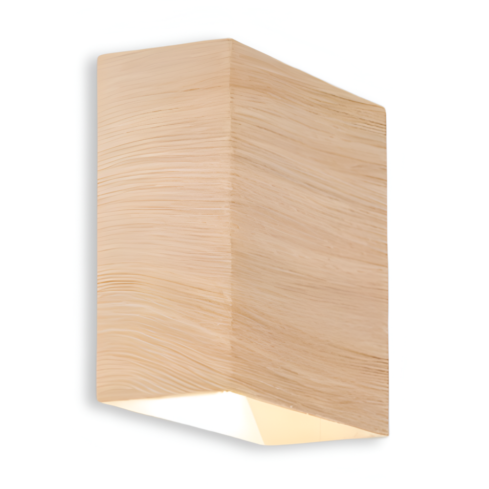 Boxy Vägglampa - Rektangulär Up & Down Belysning Vägglampa i Trä - LED Vägglampa för Sovrum