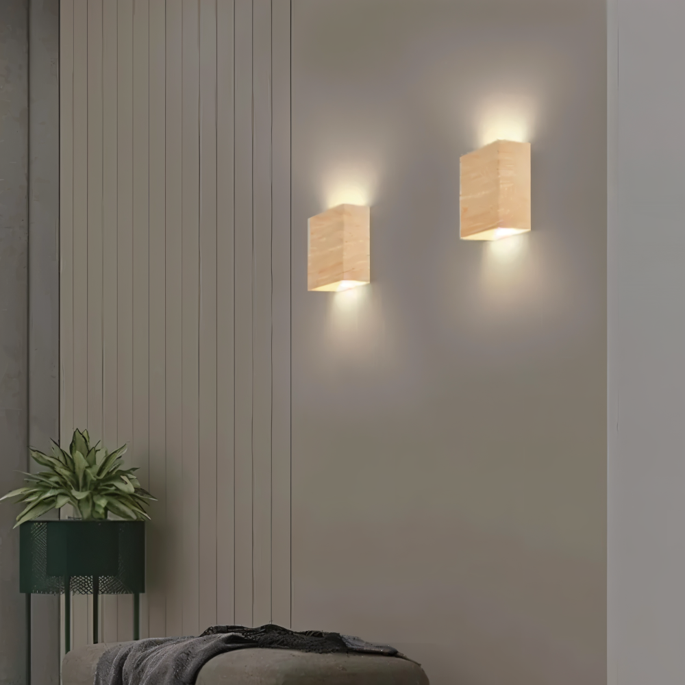 Boxy Vägglampa - Rektangulär Up & Down Belysning Vägglampa i Trä - LED Vägglampa för Sovrum