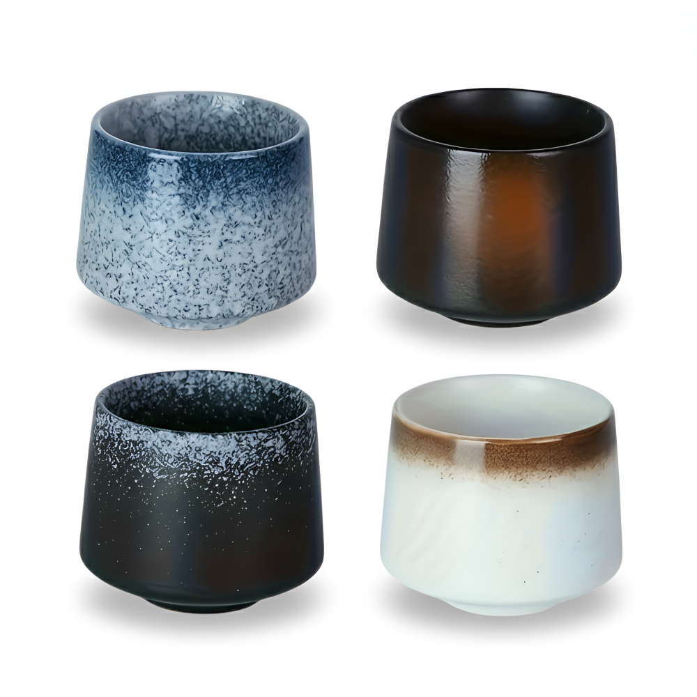 Keramiska Kaffekoppar Set (4-delar) – Nordisk Retro Design, Wabi-Sabi Muggar för Espresso & Te, Jordfärger