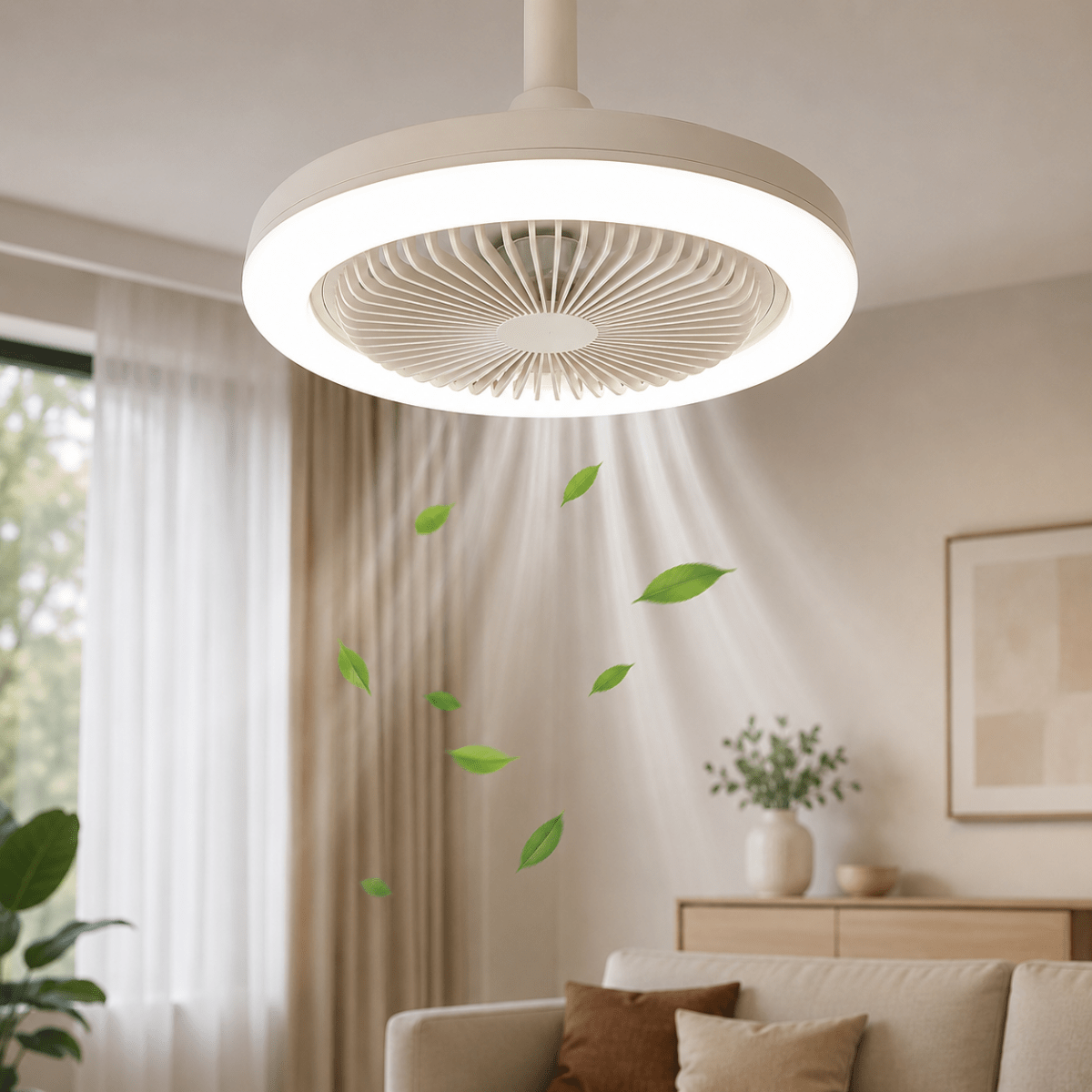 Takfläkt med lampsockel och fjärrkontroll monterad i tak
