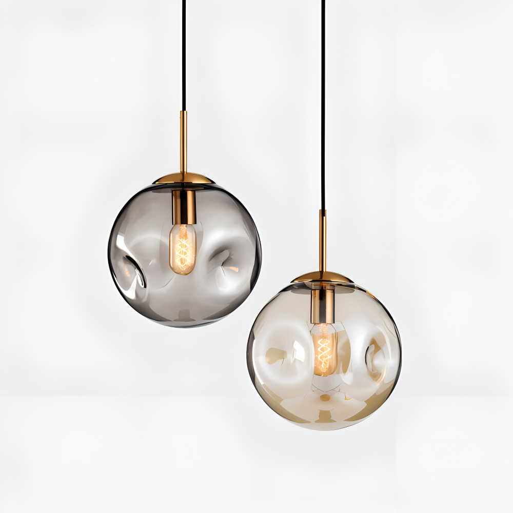 ChroDent Pendellampa - Rund Champagne Grå Glas LED Pendellampa - Vintage Wabi Sabi Belysning