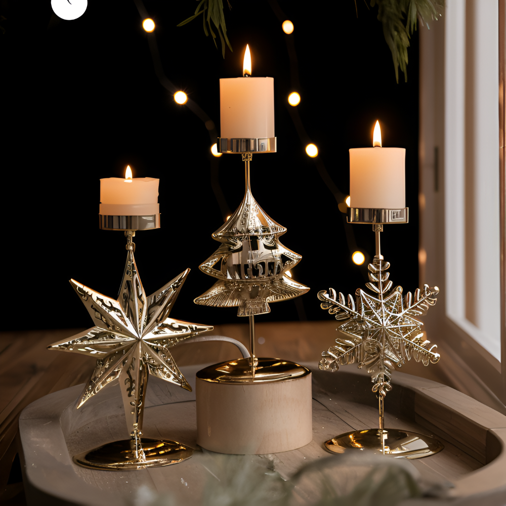 Cierge Ställ - Vintage Guld Metallic Julmotiv Ljuslykta