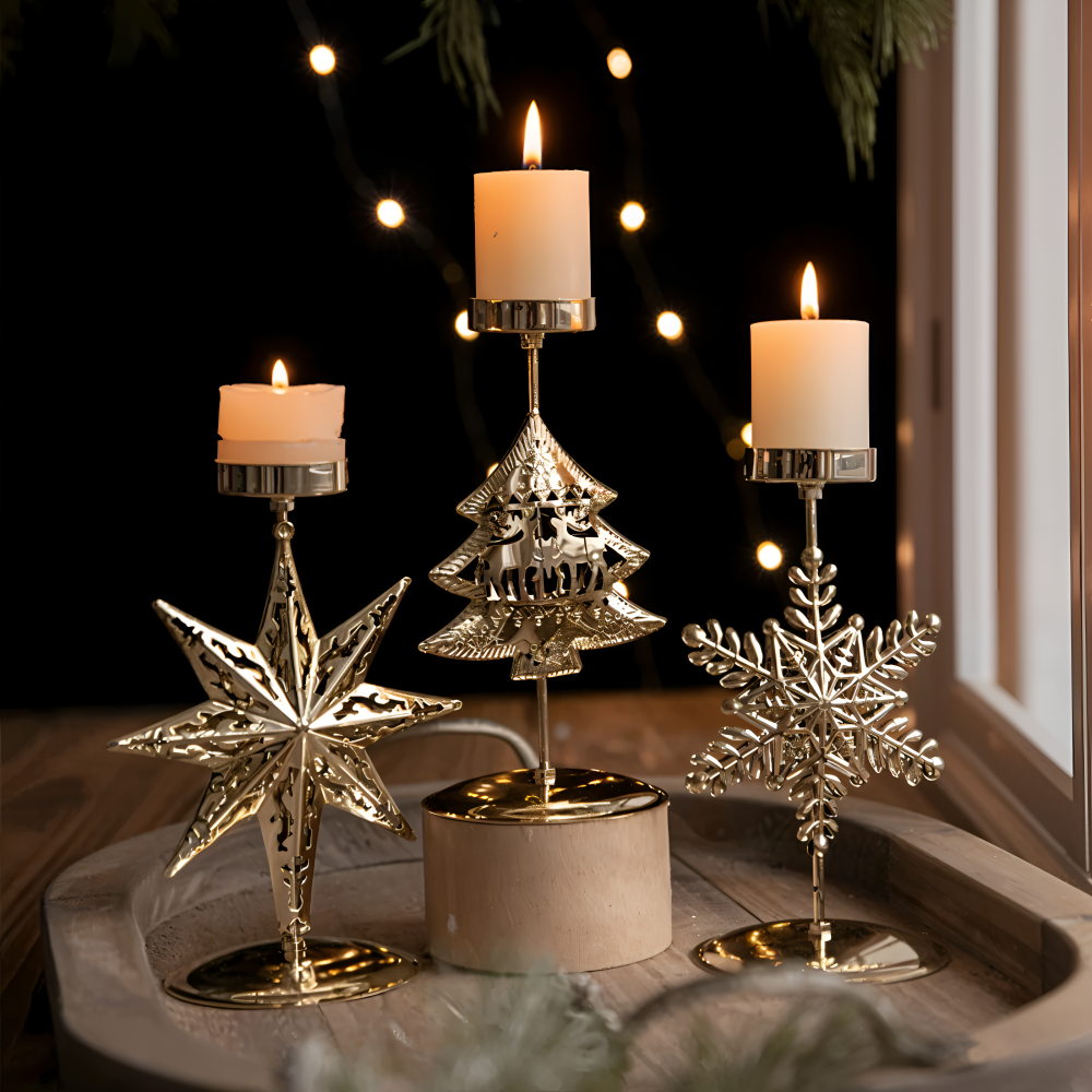 Cierge Ställ - Vintage Guld Metallic Julmotiv Ljuslykta