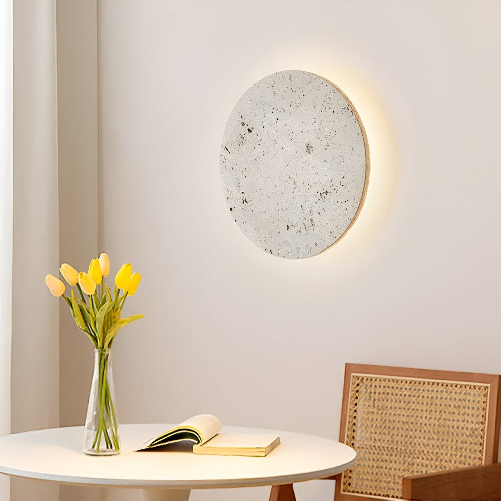 Cirkulär Travertin Vägglampa - Japansk Stil Vägglampa för Ambientbelysning