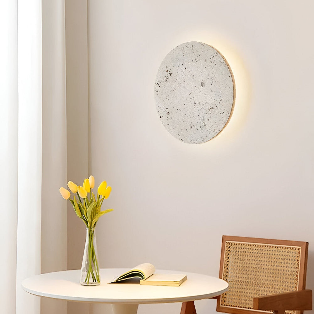 Cirkulär Travertin Vägglampa - Japansk Stil Vägglampa för Ambientbelysning